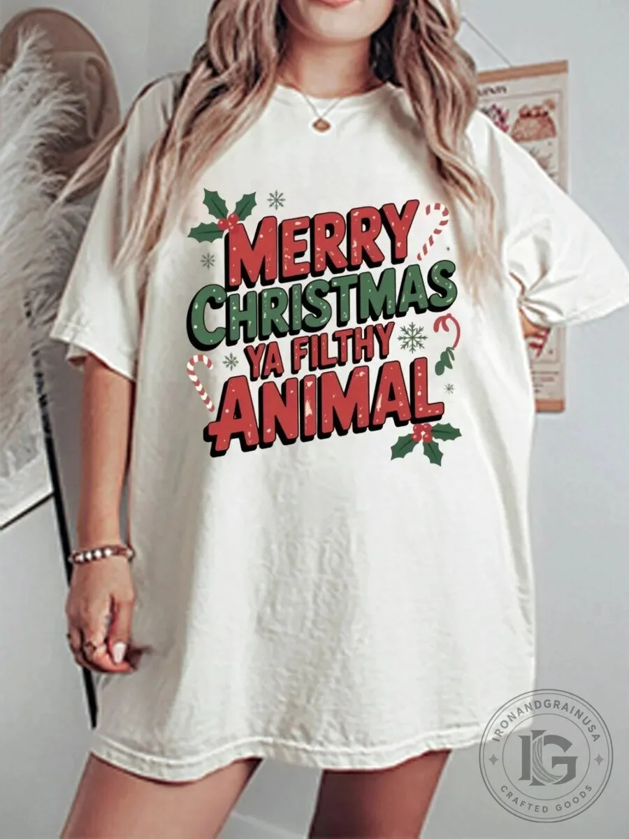 Merry Christmas Ya Filthy Animal Holiday Graphic T-Shirt